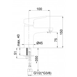 Izlietnes maisītājs Rubineta Uno melns, Uno-18 BK2