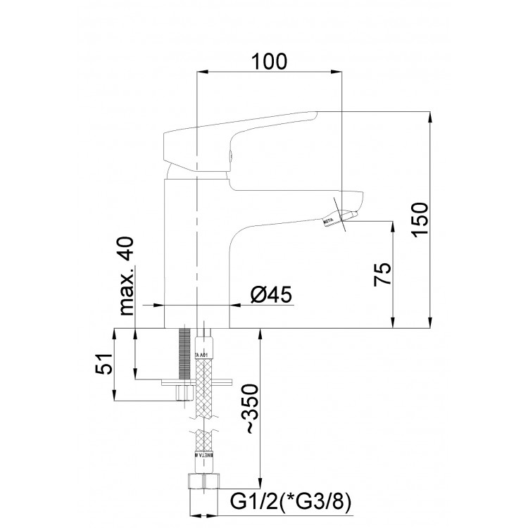 Izlietnes maisītājs Rubineta Uno melns, Uno-18 BK2