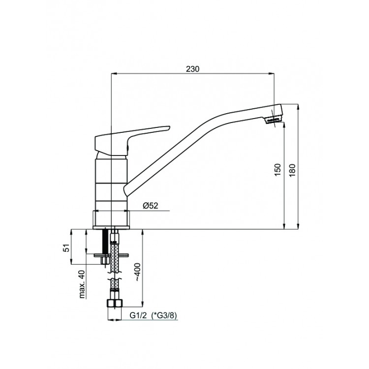 Virtuves izlietnes maisītājs Rubineta Uno melns, Uno-20 BK2
