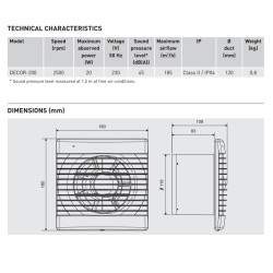 Sadzīves ventilators S&P DECOR 100CR, reg.laika aizture