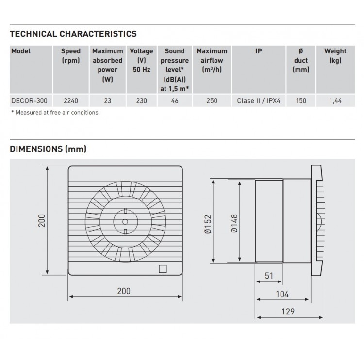Sadzīves ventilators S&P DECOR 300CR, reg.laika aizture