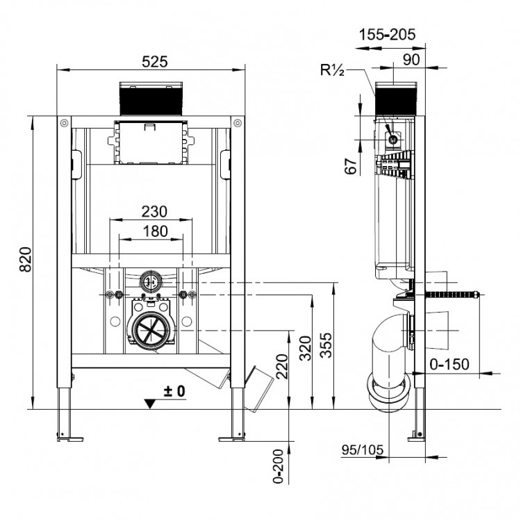 Iebūvējamais rāmis tualetes podam SANIT Ineo PLUS WC zems 820mm ar pogas montāžu no augšas, 4173