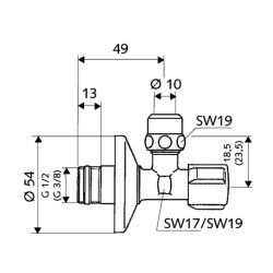 Stūra ventīlis SCHELL 1/2 x 3/8(10), pašblīvējošs, hromēts 049170699