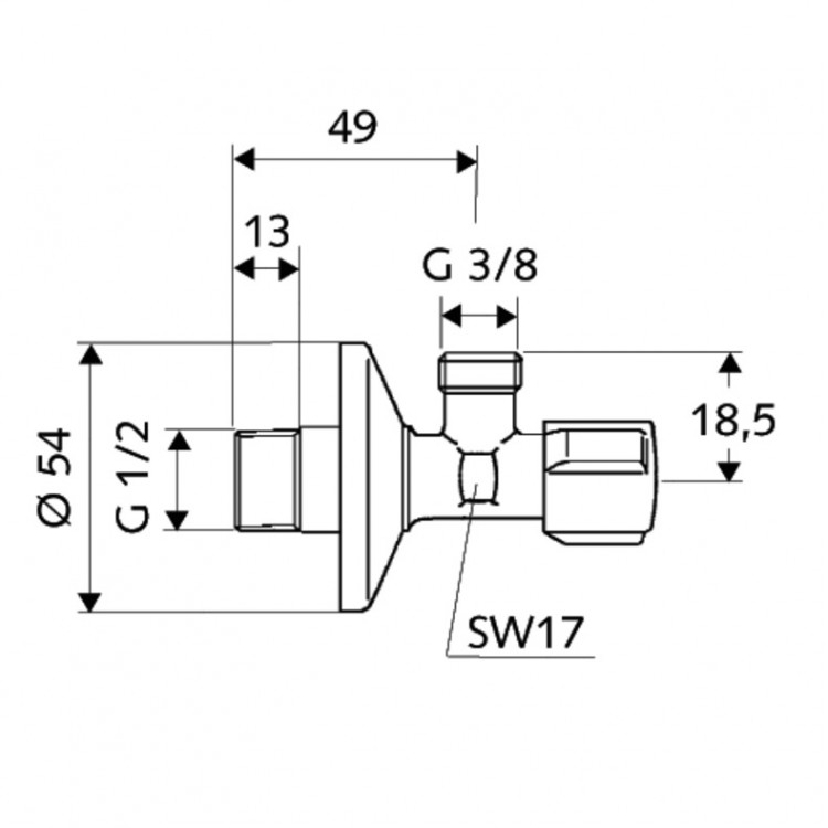 Stūra ventīlis SCHELL Comfort 1/2 x 3/8 , hromēts 052120699