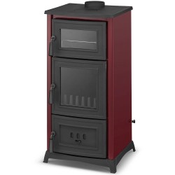 Čuguna malkas apkures plīts ar cepeškrāsni ALFA 901 6.2 kW, sarkana