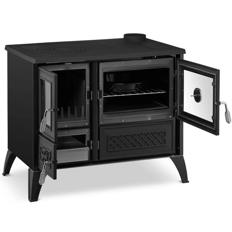 Čuguna malkas apkures plīts ar cepeškrāsni STELLA 9 kW R, melna