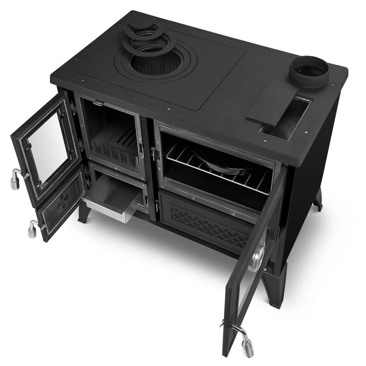 Čuguna malkas apkures plīts ar cepeškrāsni STELLA 9 kW R, melna