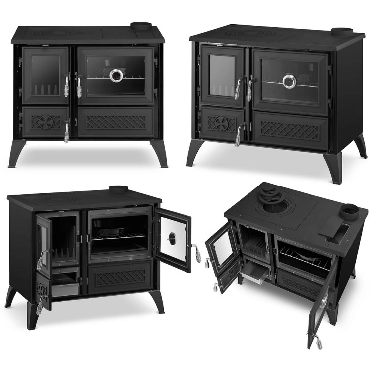 Čuguna malkas apkures plīts ar cepeškrāsni STELLA 9 kW R, melna