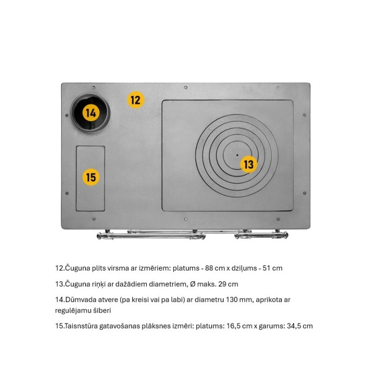 Čuguna malkas apkures plīts ar cepeškrāsni OMEGA 9 kW R, balta