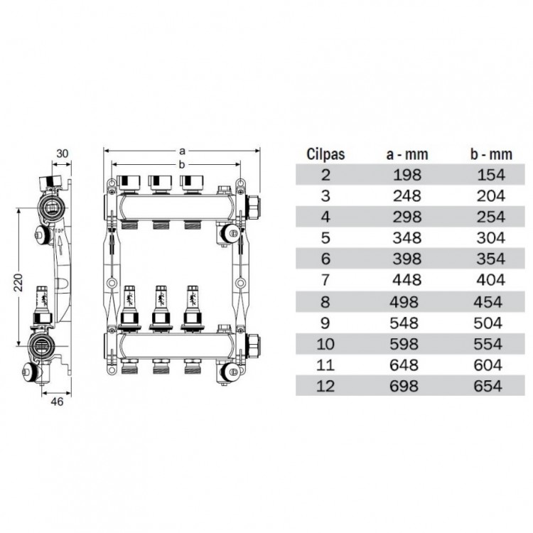 Silto grīdu kolektors TECE SLQ S-HKV 1x3/4ā, 4-izvadi, 1991204