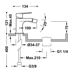 Bidē maisītājs PROJECT TRES ar noteces aizvaru, hroms 21112001DA