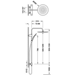 Dušas sistēma TRES LOFT Duo-confort  ar stacionāro un rokas dušu, 24K matēts zelts 22219901OM