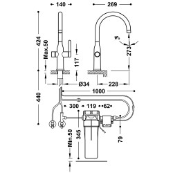 Virtuves izlietnes maisītājs dzeramajam ūdenim TRES Kitchen Dual, 24K matēts zelts 23045301OM