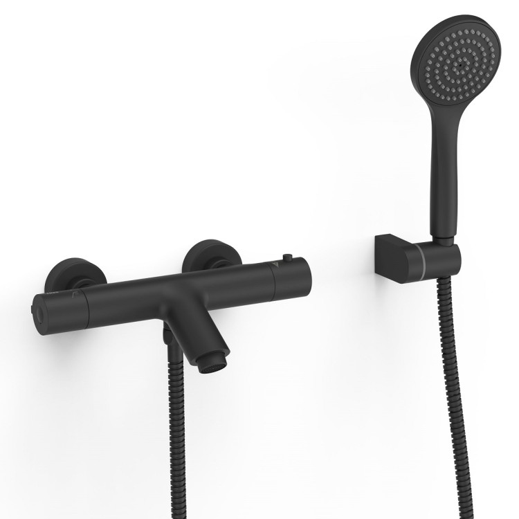 Vannas un dušas termostata maisītājs ar dušas komplektu Tres Base Plus, melns matēts 21617409NM