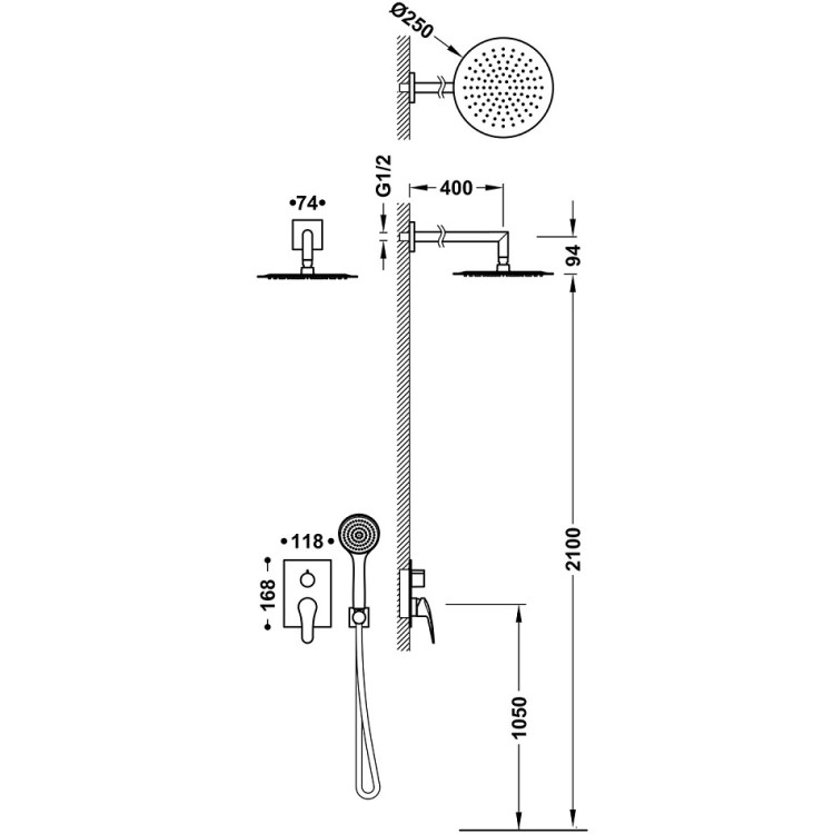 2-virzienu iebūvējamais dušas maisītāja komplekts TRES Base Plus Rapid-Box, 21638004NM