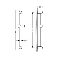 Dušas stienis TRES 614 mm, Ø 25 mm, 143835