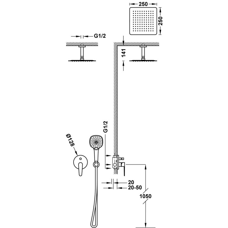 Vannas un dušas iebūvējamais maisītājs TRES CLASS, 20528007
