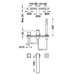 Vannas maisītājs uz vannas malas Cuadro-TRES 3-daļīgs, 00616104
