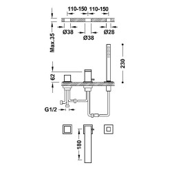 Vannas maisītājs uz vannas malas Cuadro-TRES 3-daļīgs, 00616106