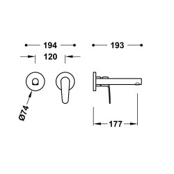 Iebūvējamā izlietnes maisītāja TRES Flat dekoratīvā daļa, izteka 17,7cm, 22030021