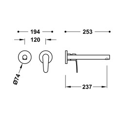 Iebūvējamā izlietnes maisītāja TRES Flat dekoratīvā daļa, izteka 23,7cm, 22030022