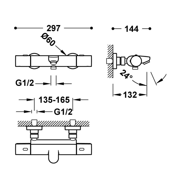 Termostata vannas dušas maisītājs ar dušu TRES OVER-WALL, hroms 19017419NM