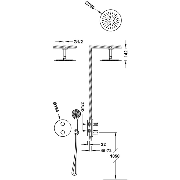 Termostata dušas sistēma iebūvējamā TRES-FLAT Therm-Box, hroms 20425003
