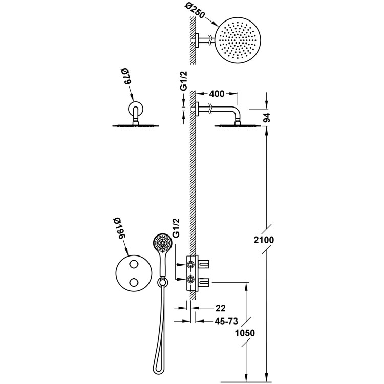 Termostata dušas sistēma iebūvējamā TRES-FLAT Therm-Box, hroms 20425004