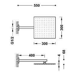 Dušas galva TRES Antilime ar turētāju 30x30 cm, hroms 134433