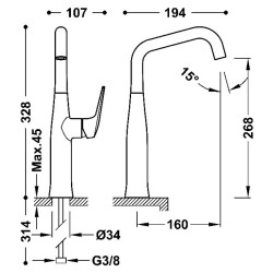 Izlietnes maisītājs paaugstināts TRES FUJI, golden cava 28164701CA