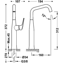 Izlietnes maisītājs paaugstināts TRES FUJI, hroms 28184701