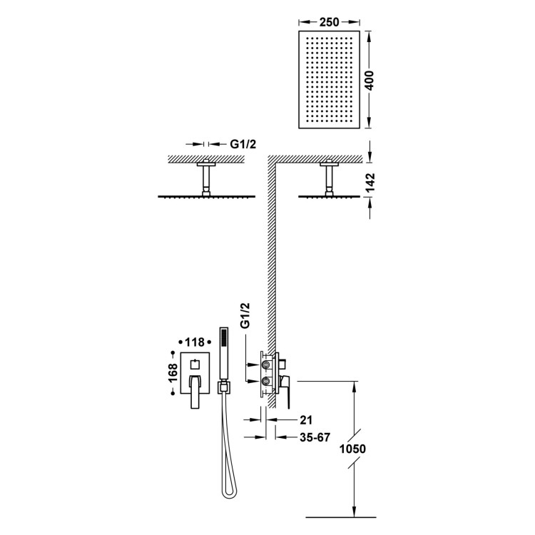 Dušas sistēma iebūvējamā TRES SLIM 2-ceļu Rapid-Box, 20228003