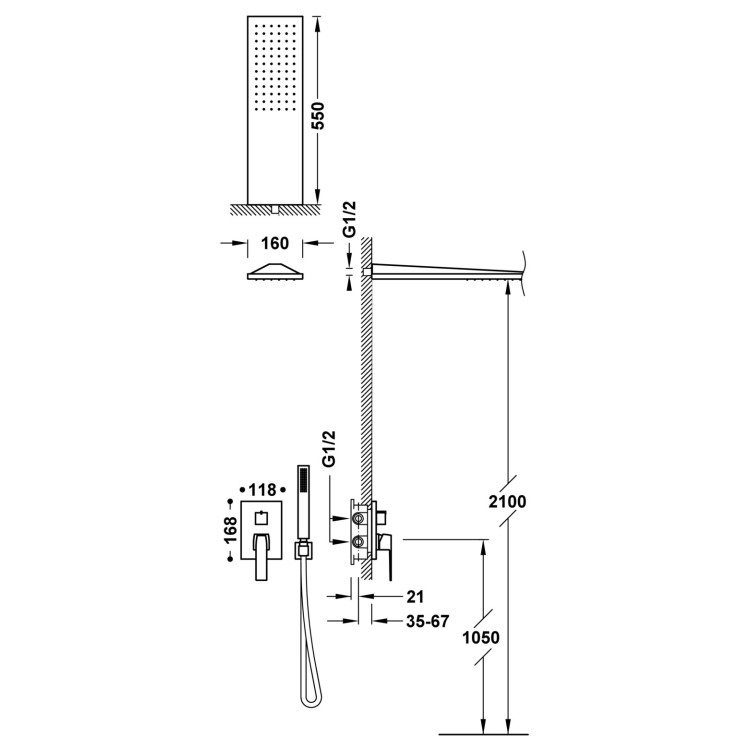 Dušas sistēma iebūvējamā TRES SLIM 2-ceļu Rapid-Box, 20228005