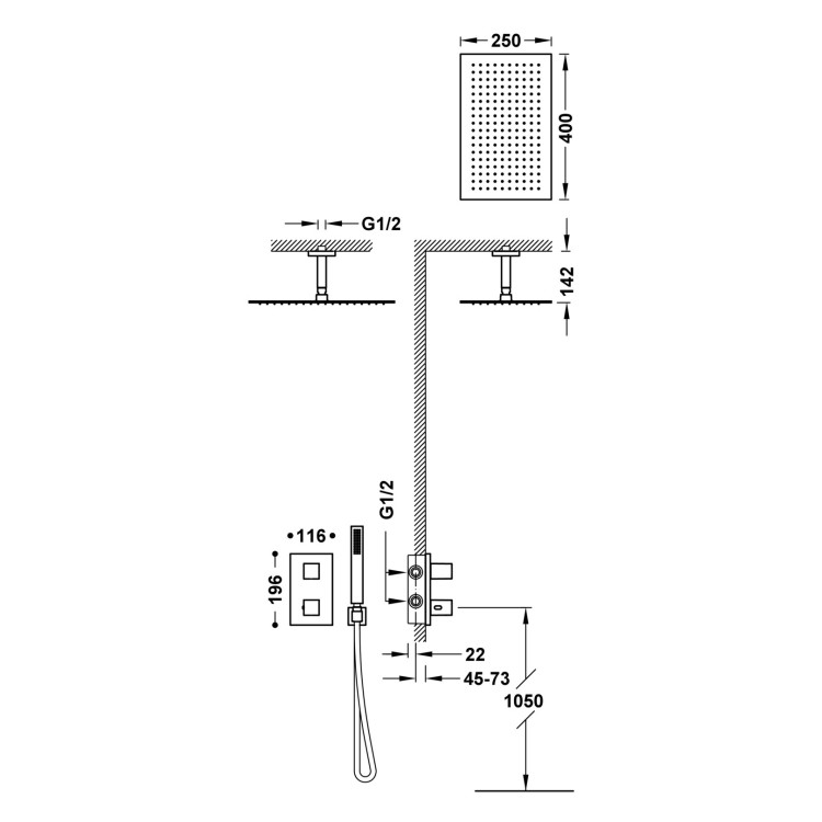 Termostata dušas sistēma TRES SLIM 2-ceļu , 20225053NM