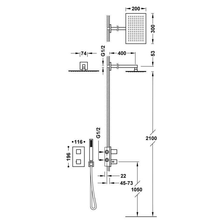 Termostata dušas sistēma TRES SLIM 2-ceļu , 20225054BM