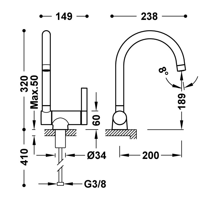 Virtuves izlietnes maisītājs noliecams, matēts rozā zelts 23033502OM