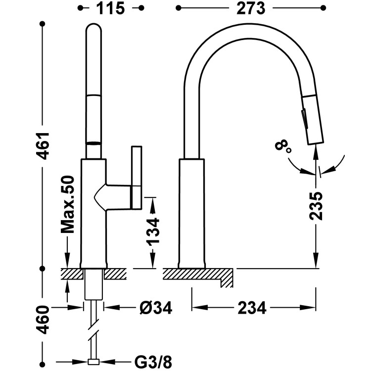 Virtuves izlietnes maisītājs ar izvelkamu izteku, hroms 23043804