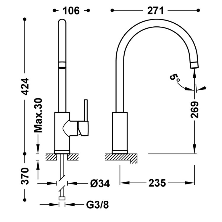 Virtuves izlietnes maisītājs TRES KITCHENS, volcanic  23044005VO