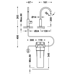Virtuves izlietnes krāns dzeramajam ūdenim TRES ar filtru, 23050401