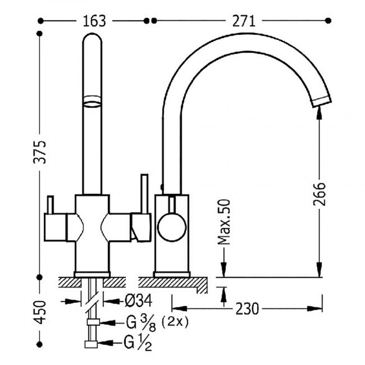 Virtuves izlietnes maisītājs ar filtrēšanas sistēmu 240 TRES, 03045501