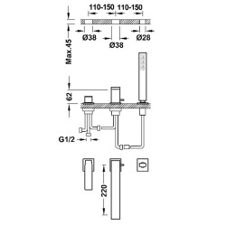 Vannas maisītājs uz vannas malas SLIM exclusive TRES 3-daļīgs, 20216101AC
