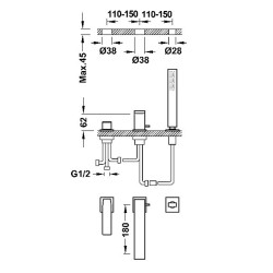 Vannas maisītājs uz vannas malas SLIM exclusive TRES 3-daļīgs, 20216103AC