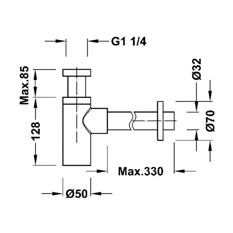 Izlietnes sifons glāze bez izplūdes TRES 1 1/4x32, 13463410NM