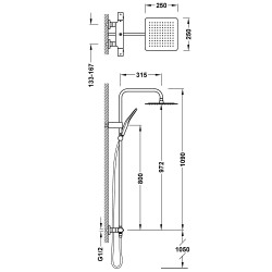 Termostata dušas sistēma TRES OVER-WALL ar stacionāro un rokas dušu, 19039313