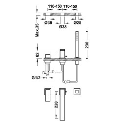 Vannas maisītājs uz vannas malas Cuadro-TRES 3-daļīgs, 00616103