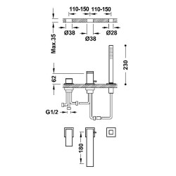 Vannas maisītājs uz vannas malas Cuadro exclusive TRES 3-daļīgs, 00616105AC
