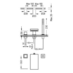 Vannas maisītājs uz vannas malas ar kaskādi Cuadro-TRES 3-daļīgs, 10716102