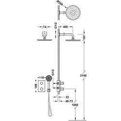 Termostata dušas sistēma iebūvējamā BASE-TRES PLUS Therm-Box, hroms 21625004