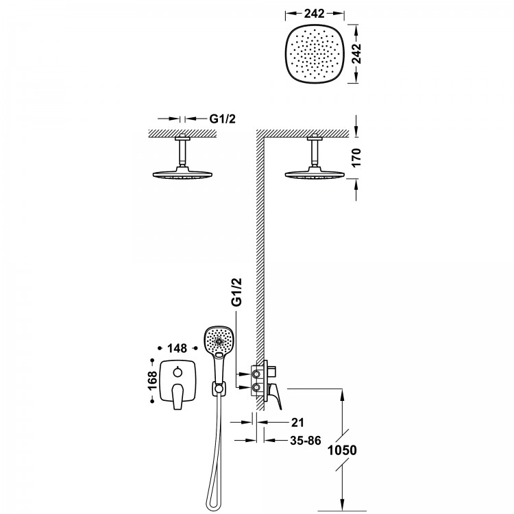 Dušas sistēma iebūvējamā CANIGO-TRES Rapid-Box, 21728003