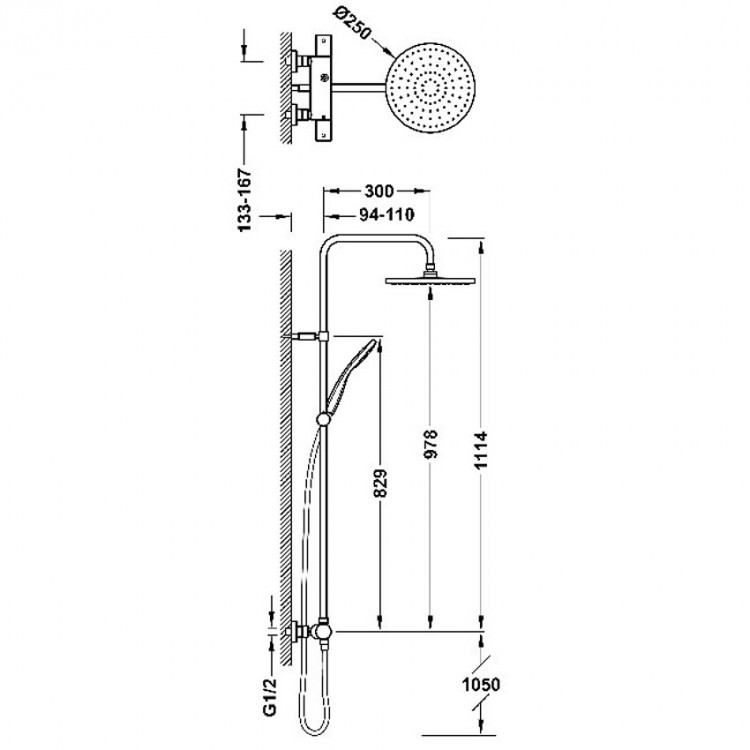 Termostata dušas sistēma TRES Over-Wall, melns 19039301NM